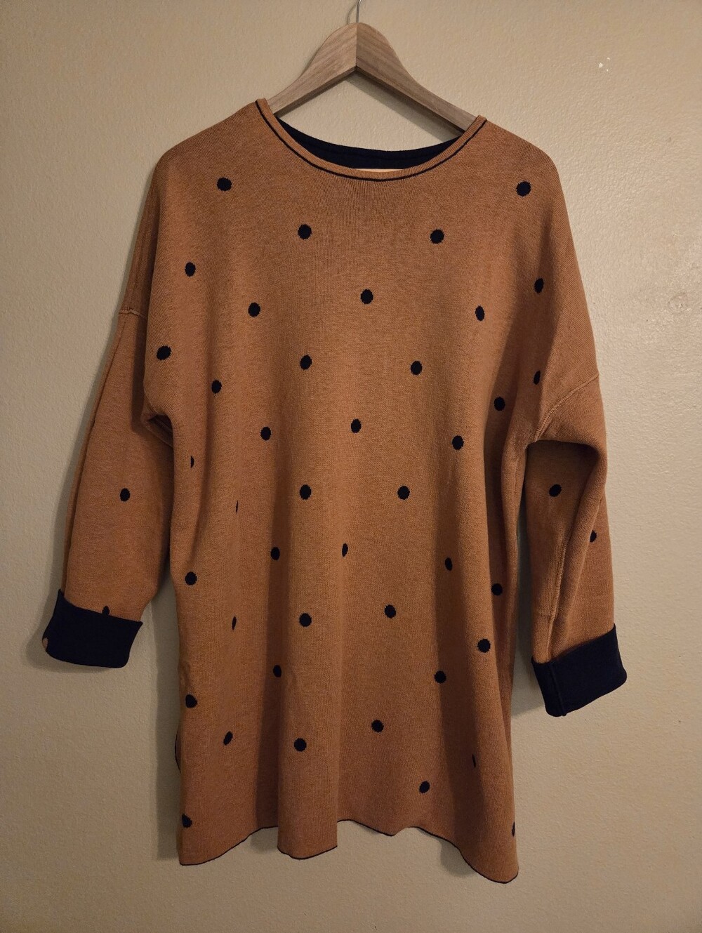 J.JILL Navy Blue Orangeβ Knit Polka-Dot Scoop Neck Reversible Tunic Sweater SZ L - Picture 5 of 12
